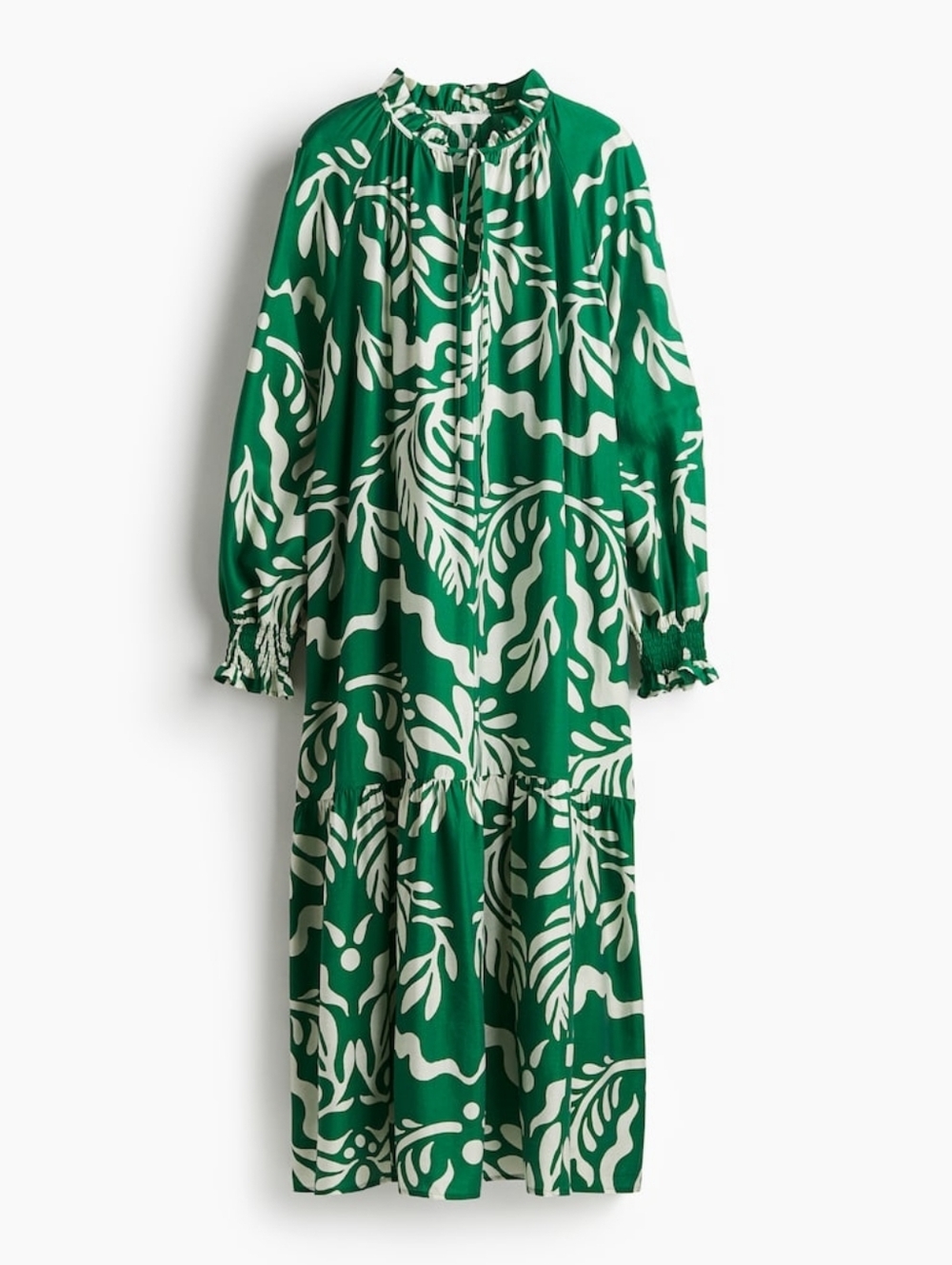 H&M Green Cream White Ruffle Collar Midi Dress